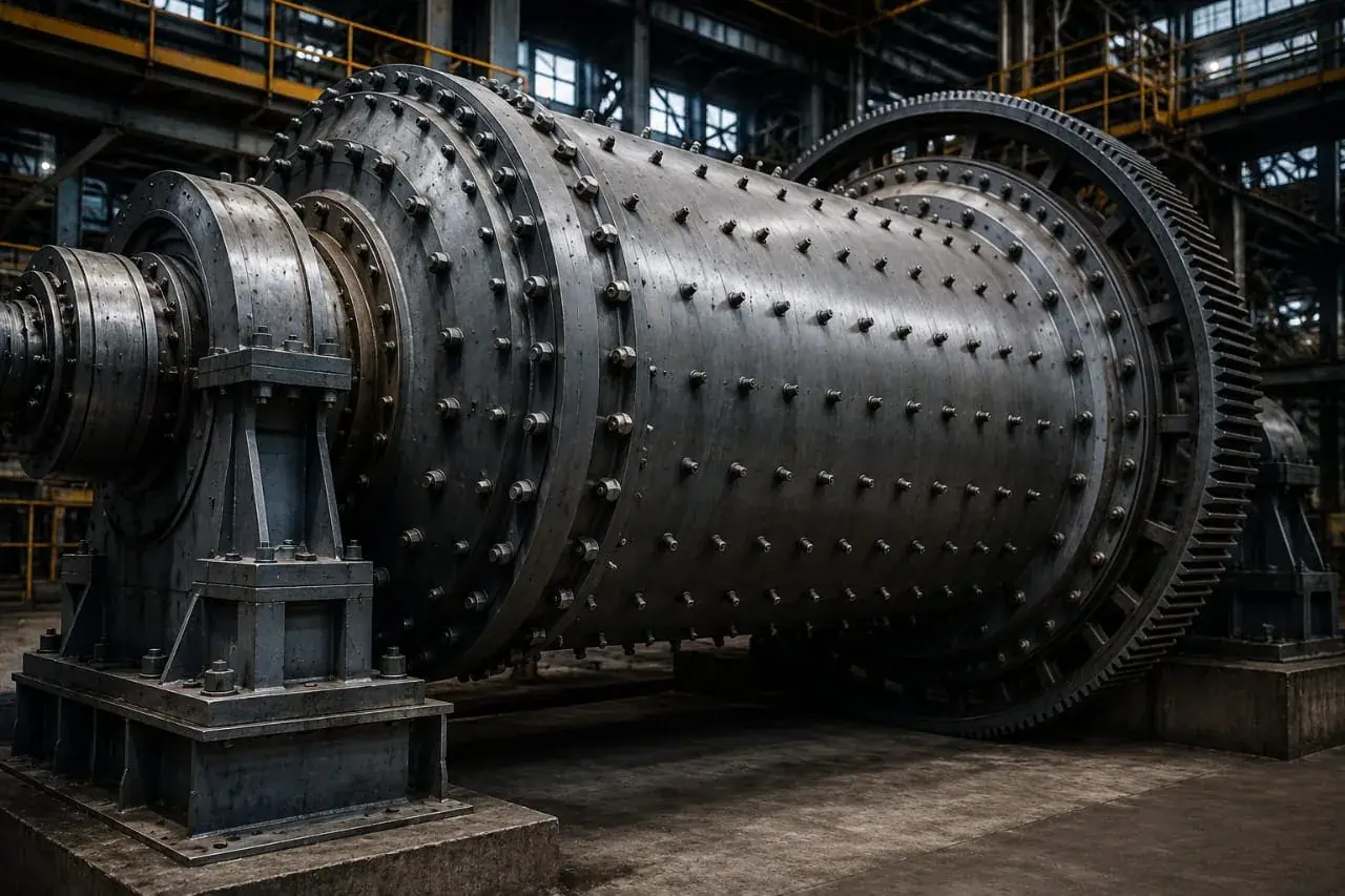 Industrial ball mill secured with engineered bolted assemblies