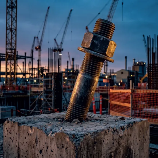 Structural bolt anchored in concrete on an active construction site